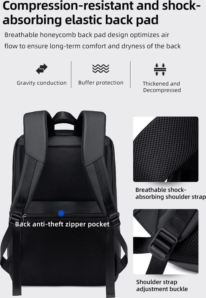 GOLDEN WOLF τσάντα πλάτης GB00707 με θήκη laptop 15.6", 21L, μαύρη — εικόνα 6