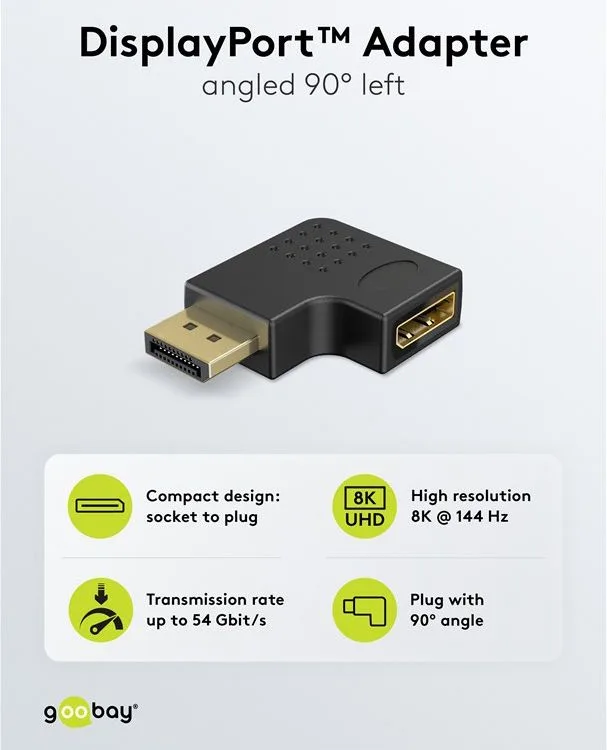 GOOBAY αντάπτορας DisplayPort 77132, 8K/144Hz, γωνιακός, μαύρος — εικόνα 3