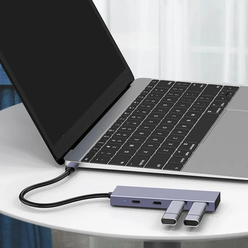 POWERTECH USB hub PTH-110, 4x θυρών, 10Gbps, USB-C σύνδεση, γκρι — εικόνα 2