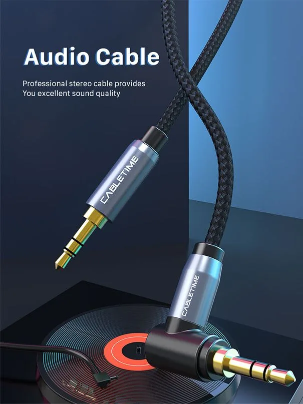 CABLETIME καλώδιο ήχου 3.5mm CT-P11RGN, γωνιακό, AUX, 1.8m, μαύρο — εικόνα 2