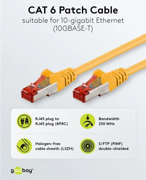 GOOBAY καλώδιο δικτύου 92453, CAT 6 S/FTP, copper, 250MHz, 0.15m, κίτρινο — εικόνα 2