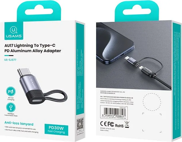 USAMS αντάπτορας USB-C σε Lightning US-SJ677, 30W, 480Mbps, γκρι — εικόνα 5