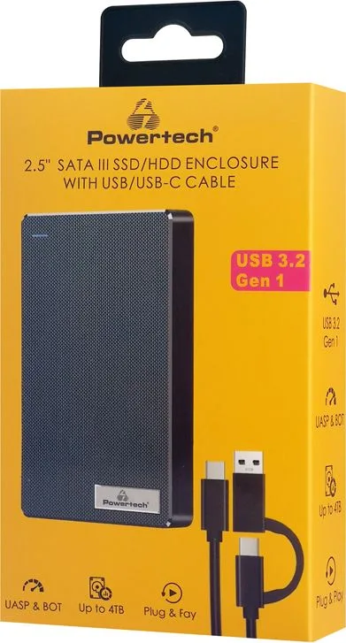 POWERTECH θήκη για 2.5" SATA HDD/SSD PT-1232, 5Gbps, μαύρη — εικόνα 2
