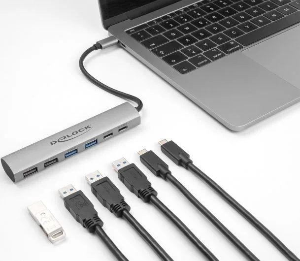 DELOCK USB hub 64232, 6x θυρών, 10Gbps, USB-C σύνδεση, γκρι — εικόνα 2