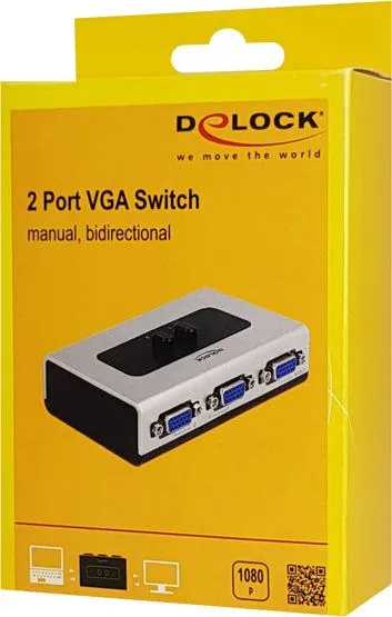 DELOCK VGA switch 87758, 2 σε 1, bidirectional, 1080p/60Hz, ασημί — εικόνα 3
