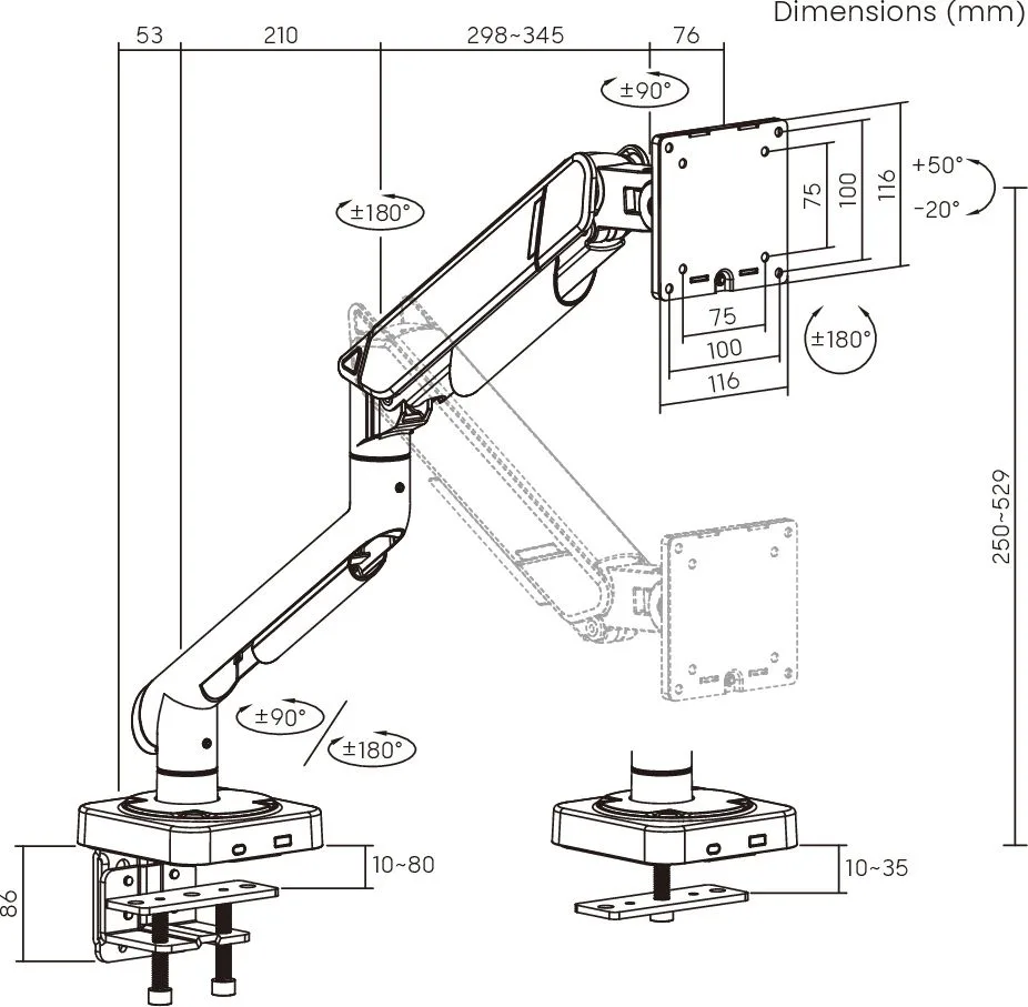 BRATECK βάση γραφείου οθόνης LDT111-C012, 17-49", έως 20kg, heavy duty — εικόνα 5