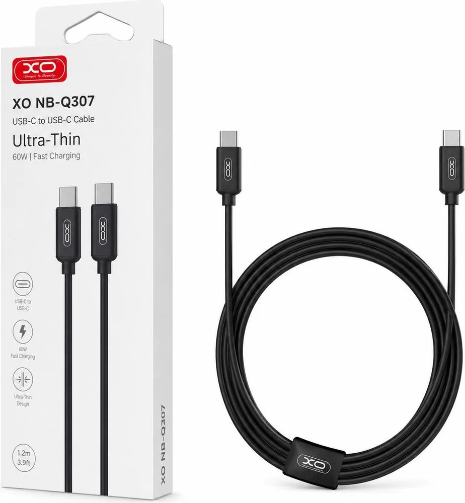 XO NB-Q307, Ultra-Thin, καλώδιο ΓΡΗΓΟΡΗΣ φόρτισης, Type-C ΣΕ Type-C, 60W, μαύρο — εικόνα 3