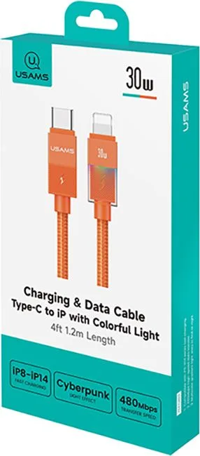 USAMS καλώδιο Lightning σε USB-C SJ776, 30W, 480Mbps, 1.2m, πορτοκαλί — εικόνα 7