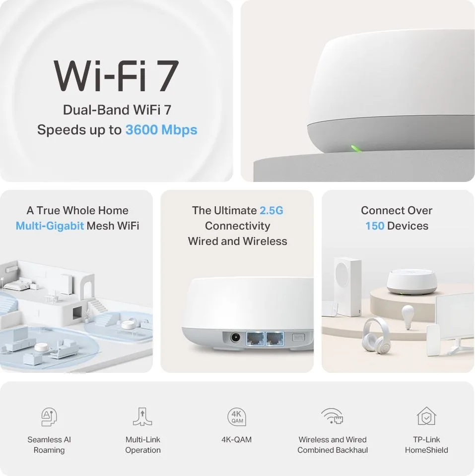 TP-LINK Home Mesh WiFi 7 System Deco BE25, 3600Mbps ΒΕ3600, V1.0 — εικόνα 3