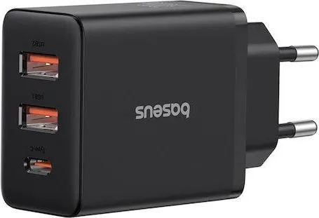 BASEUS Cube, φορτιστής ΓΡΗΓΟΡΗΣ φόρτισης, 3 ΘΥΡΕΣ, 30W, ΜΑΥΡΟΣ