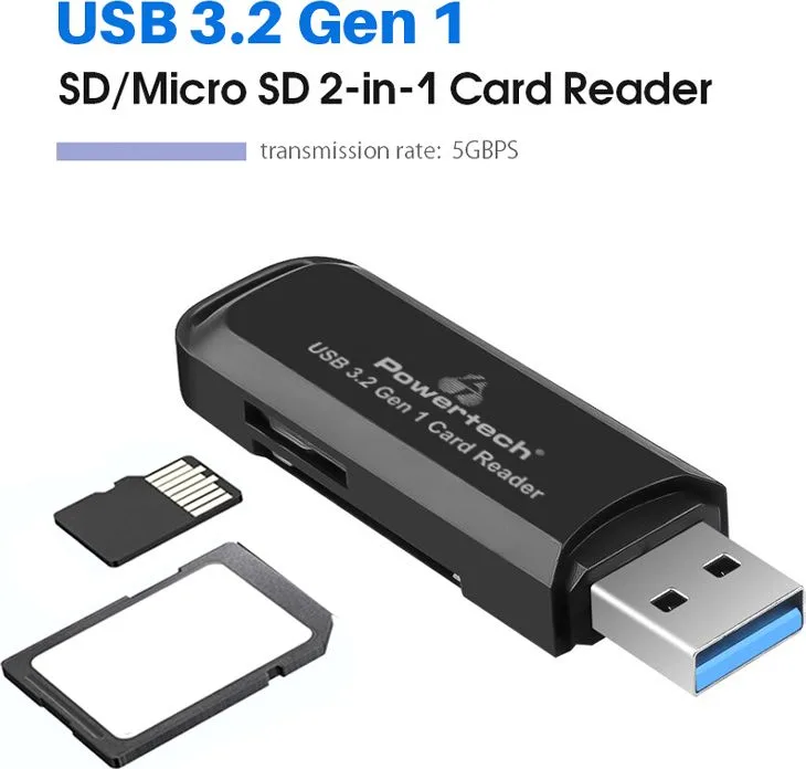 POWERTECH card reader PT-1112 για SD & micro SD, USB 3.2, 5Gbps, μαύρο — εικόνα 2