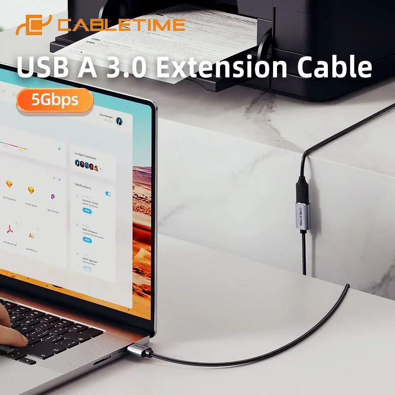 CABLETIME καλώδιο προέκτασης USB CT-AMAF1, 5Gbps, 2m, μαύρο — εικόνα 2