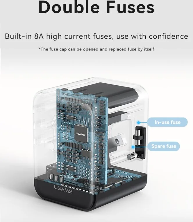 USAMS φορτιστής/αντάπτορας πρίζας CC309, USB & 2x USB-C, universal, 25W, μαύρος — εικόνα 8