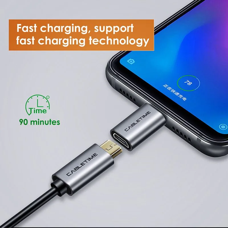 CABLETIME αντάπτορας USB-C σε micro USB CT-CMMCBF-ASG, 480Mbps, γκρι — εικόνα 4