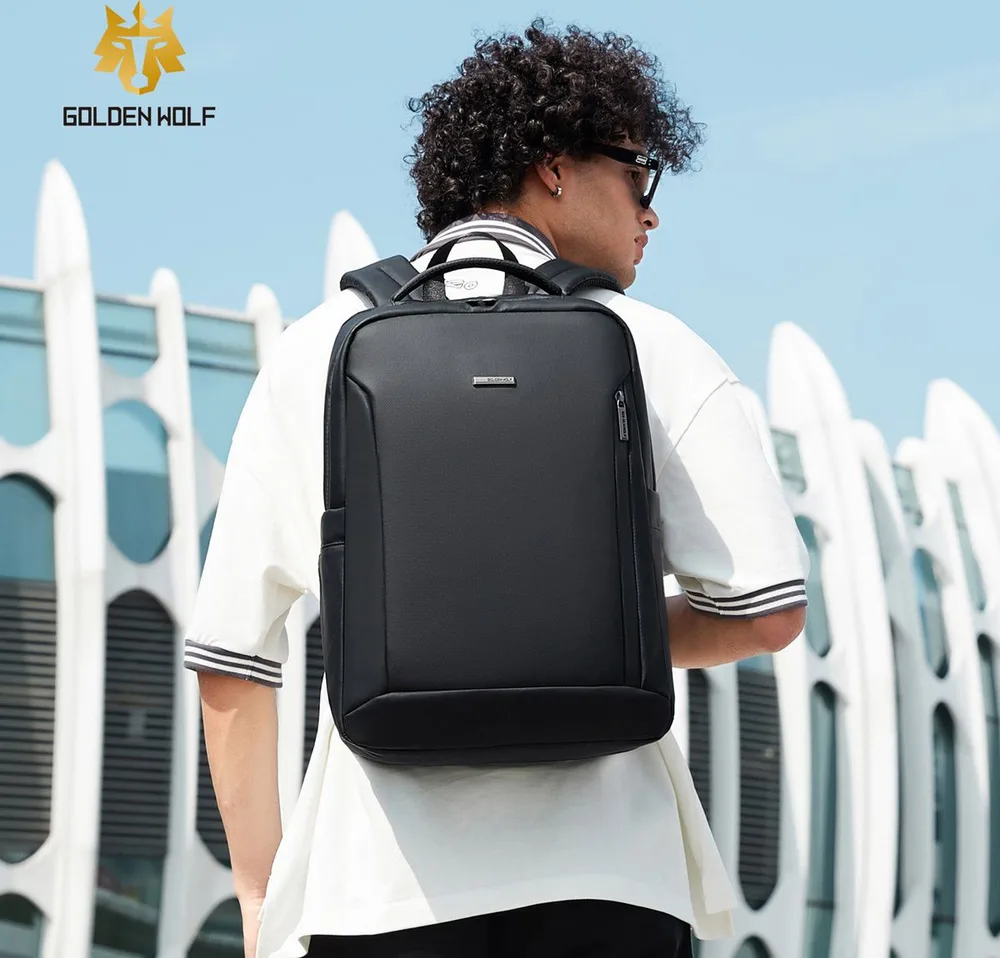 GOLDEN WOLF τσάντα πλάτης GB00731 με θήκη laptop 15.6", 17L, μαύρη — εικόνα 2
