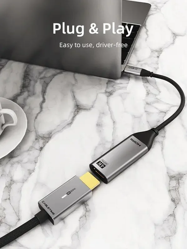 CABLETIME αντάπτορας USB-C σε HDMI CT-C160-PU31-CMHDFN1, 4K/60Hz, 0.15m, μαύρος — εικόνα 2