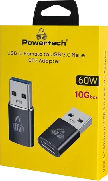 POWERTECH αντάπτορας USB 3.0 σε USB-C PTR-0147, 10 Gbps, 60W, γκρι — εικόνα 2