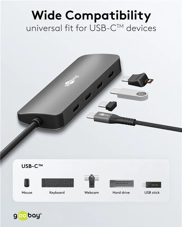 GOOBAY USB hub 76565, 4x θυρών, USB 3.2, 10Gbps, USB-C σύνδεση, γκρι — εικόνα 5