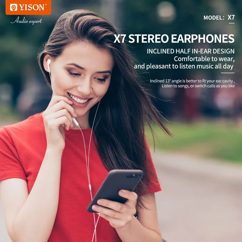 YISON earphones με μικρόφωνο X7, Lightning σύνδεση, Φ14mm, 1.2m, λευκά — εικόνα 3