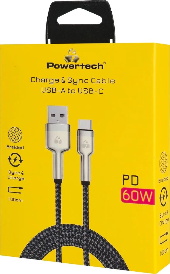 POWERTECH καλώδιο USB-C σε USB PTR-0199, PD 60W, 480Mbps, 1m, μαύρο/γκρι — εικόνα 2