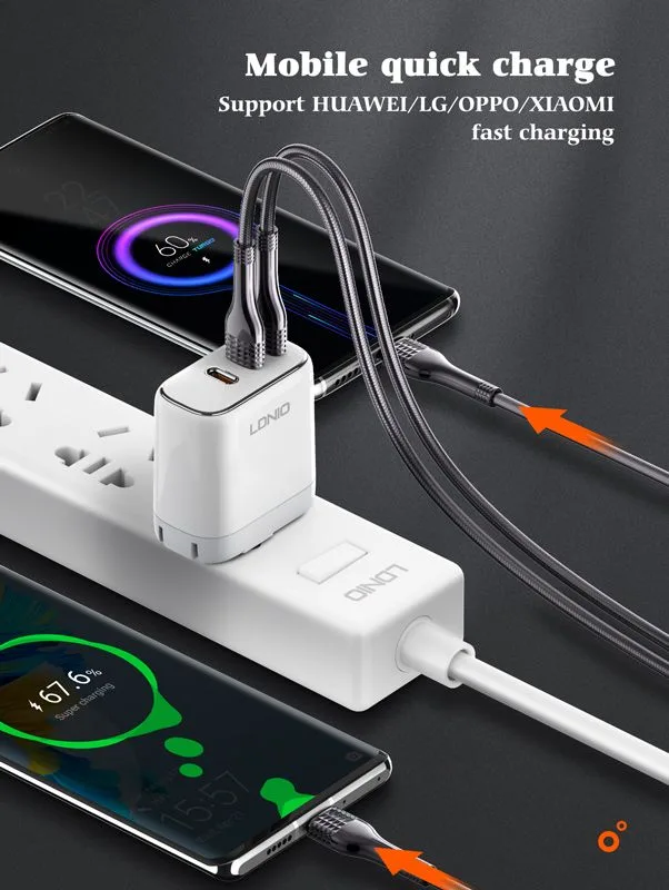 LDNIO καλώδιο USB-C σε USB-C LC651C, 65W, 1m, γκρι — εικόνα 3