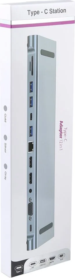 POWERTECH docking station BYL-2003U2, 12 θυρών, βάση laptop, USB-C, γκρι — εικόνα 5