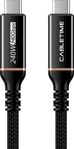 CABLETIME καλώδιο USB-C σε USB-C CT-USB4, 240W, 40Gbps, 8K/60Hz, USB4, 1m, μαύρο