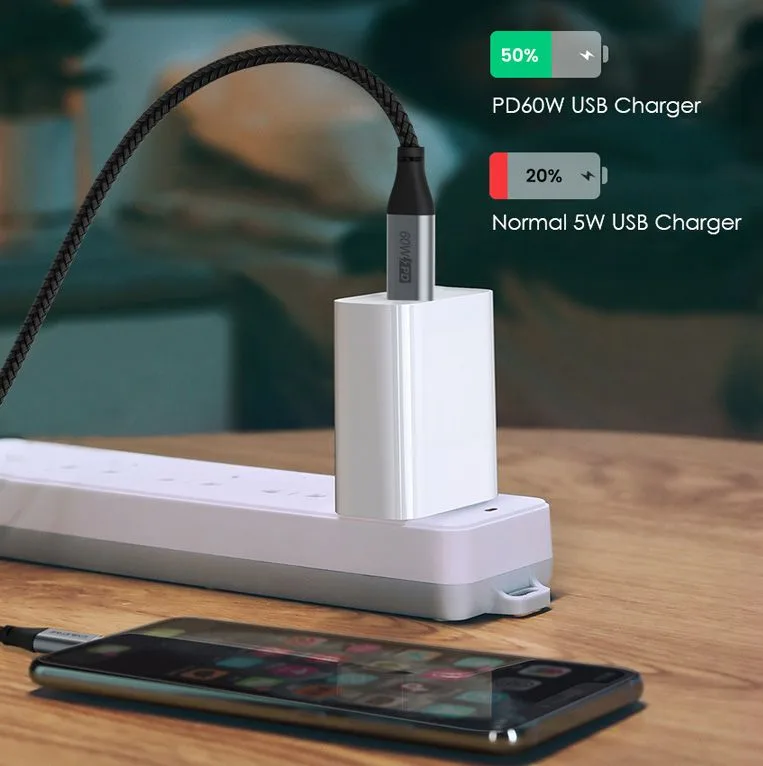 CABLETIME καλώδιο USB-C CMCM60W, 60W PD, 480Mbps, 1m, μαύρο — εικόνα 2