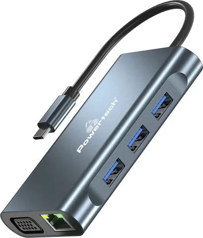 POWERTECH docking station BYL-2311 8 θυρών, USB-C σύνδεση, 100W PD, γκρι