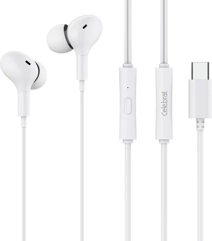 CELEBRAT earphones με μικρόφωνο D13, USB-C σύνδεση, Φ10mm, 1.2m, λευκά