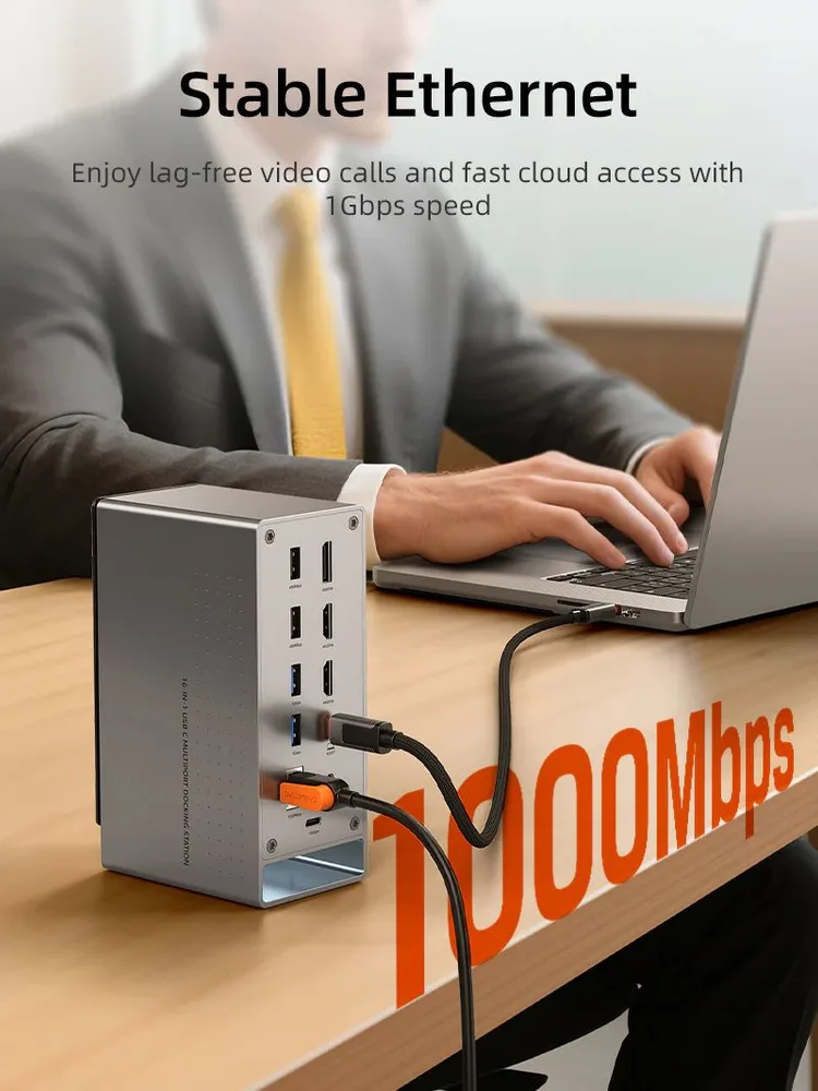 CABLETIME docking station CT-DK181-AG, 16 θυρών, USB-C σύνδεση, 100W PD, 1000Mbps, MST, γκρι — εικόνα 5