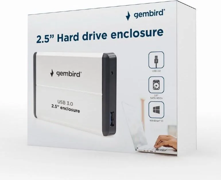 GEMBIRD θήκη για HDD 2.5" USB 3.0 Silver Aluminium — εικόνα 2