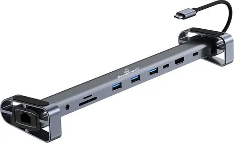 POWERTECH docking station PTR-0152, 10 θυρών, βάση laptop, USB-C, γκρι