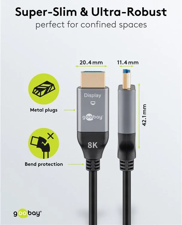 GOOBAY καλώδιο HDMI 2.1 76274 με Ethernet, AOC, 8K/60Hz, 48 Gbps, 10m, μαύρο — εικόνα 5