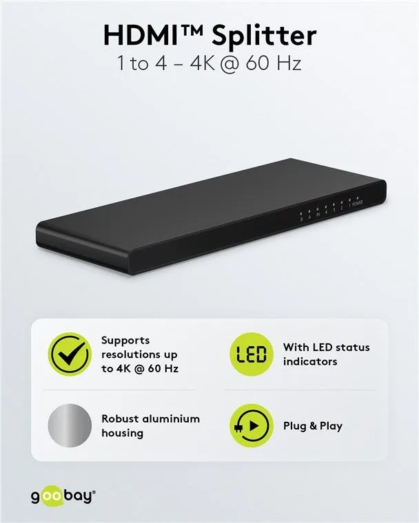 GOOBAY HDMI splitter 58483, 4 σε 1, 4K/60Hz, μαύρο — εικόνα 4