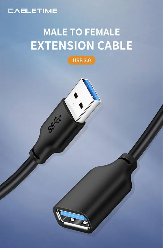 CABLETIME καλώδιο προέκτασης USB CT-C160-U3-AMAFN, 5Gbps, 1m, μαύρο — εικόνα 2
