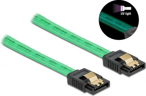 POWERTECH Καλώδιο SATA III 7pin CAB-W036, με UV επίστρωση, 0.7m, πράσινο