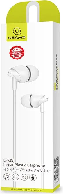 USAMS earphones με μικρόφωνο EP-39, 3.5mm σύνδεση, Φ10mm, 1.2m, λευκά — εικόνα 3