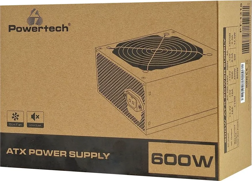 POWERTECH τροφοδοτικό PC PT-1310, 600W, ATX, 120mm Fan — εικόνα 6