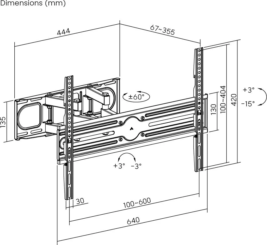 POWERTECH επιτοίχια βάση τηλεόρασης PT-1389, 37-80", έως 40kg, full motion — εικόνα 7