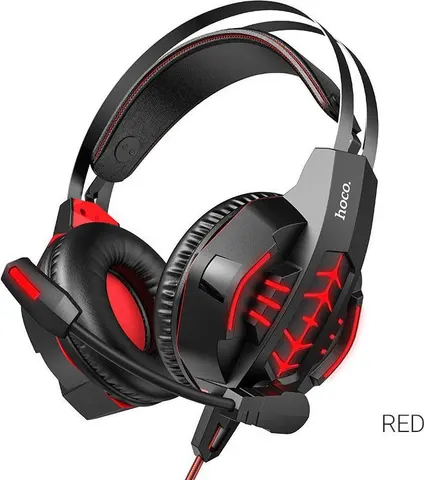HOCO W102 ακουστικά Gaming Cool Tour, Μαυρο-Kokkino