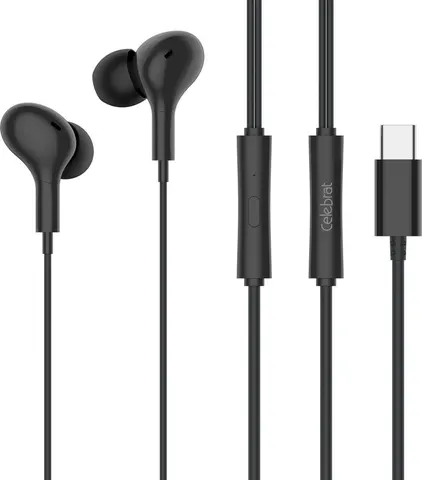 CELEBRAT earphones με μικρόφωνο D13, USB-C σύνδεση, Φ10mm, 1.2m, μαύρα