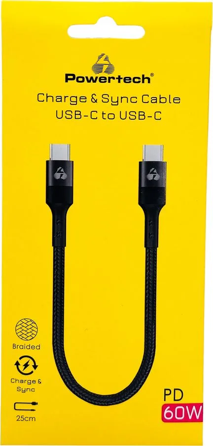 POWERTECH καλώδιο USB-C PTR-0204, PD 60W, 480Mbps, 25cm, μαύρο — εικόνα 2