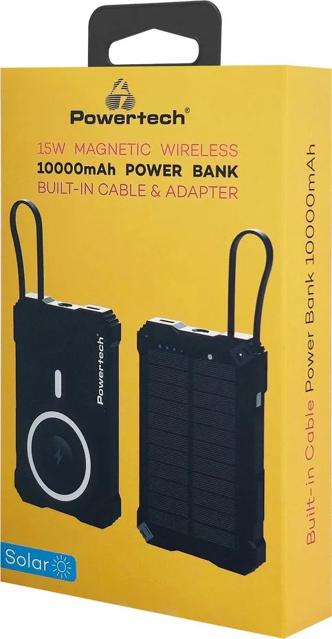 POWERTECH ηλιακό power bank PT-1505 με καλώδιο & φακό, 10000mah, magnetic wireless, 35W, μαύρο — εικόνα 4