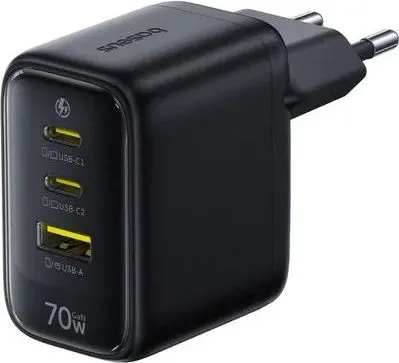 BASEUS Enerfill FE22, φορτιστής τοίχου, 2X Type-C + 1X USB-A, 70W, Cosmic Black