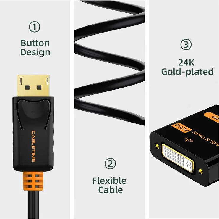 CABLETIME αντάπτορας DisplayPort σε DVI CT-02G, 1080p, μαύρος — εικόνα 2