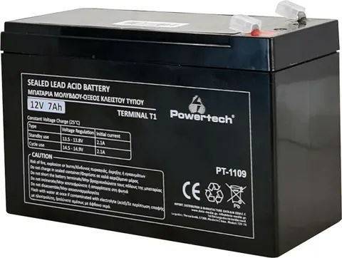 POWERTECH μπαταρία μολύβδου PT-1109, 12V 7Ah, T1