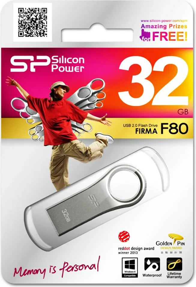 SILICON POWER USB Flash Drive Firma F80, 32GB, USB 2.0, ασημί — εικόνα 2