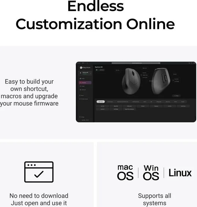 Keychron M5 (M5-A29) Wireless Ergonomic Vertical Mouse 1K Polling Rate Black — εικόνα 6