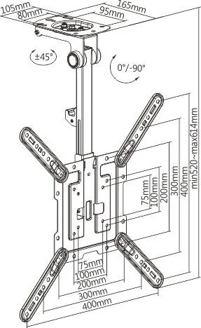 BRATECK βάση τηλεόρασης οροφής LCD-CM344, 23-55", έως 20kg — εικόνα 5